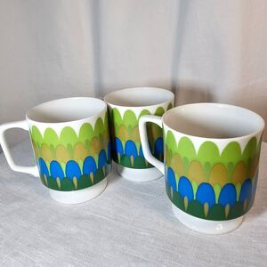 Vintage MCM 60's Mod Pedestal Cups x3 GEOMETRIC Espresso Ceramic
